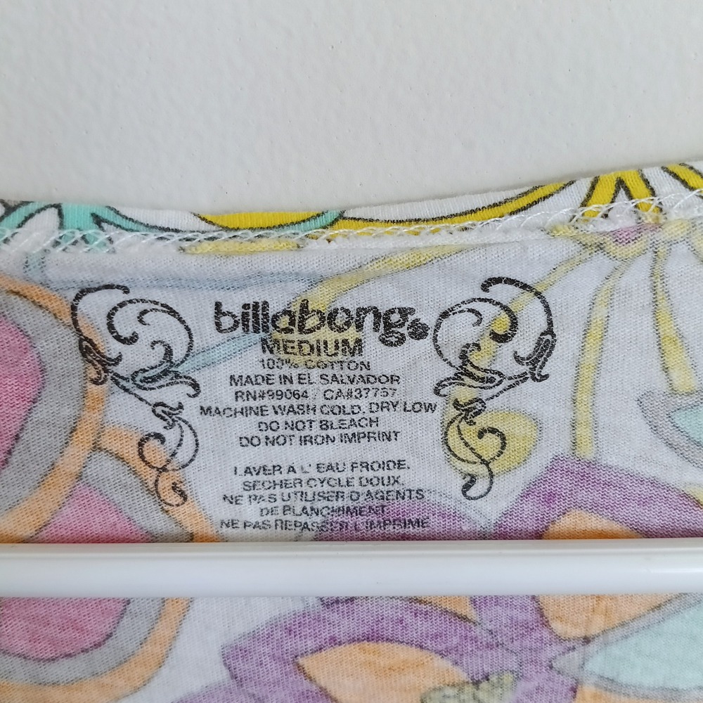 Billabong Floral Print Top Womens Medium Multicolor Excellent Cap Sleeve V-Neck - Picture 3 of 5